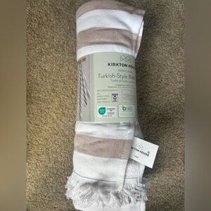 Elegant White and Tan Bath Turkish Towel with Superior Softness